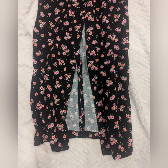 NWT ZARA Black and Pink Floral High Waisted Midi Skirt with Belt - Picture 6 of 7